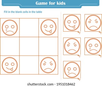 Logic game for children. Fill in the blank cells in the table so that in each row and column the element appears only once