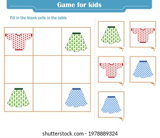 Logic game for children. Fill in the blank cells in the table so that in each row and column the element appears only once