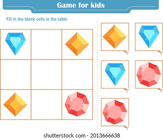 Logic game for children. Fill in the blank cells in the table so that in each row and column the element appears only once