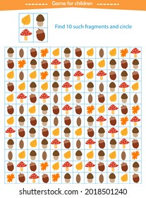 Logic game for children. Find 10 fragments in the table, the same as in the sample