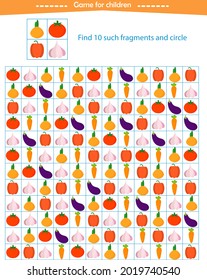 Logic game for children. Find 10 fragments in the table, the same as in the sample