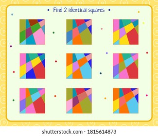 juego lógico para niños. encontrar 2 cuadrados idénticos