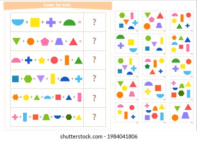 Logic game for children. Find the correct answer card for each example. Development of attention, memory, thinking