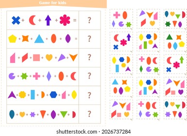 Juego lógico para niños. Busque la tarjeta de respuesta correcta para cada ejemplo. Desarrollo de la atención, la memoria, el pensamiento