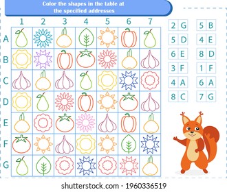 Juego lógico para niños. Encuentra las cifras en la dirección. Color sólo estas formas