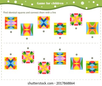 Logic game for children. Find identical squares and connect them with a line