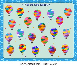 juego lógico para niños. buscar y emparejar los mismos globos