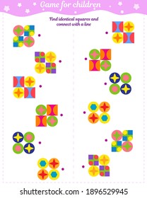 Logic game for children. Find the same squares and connect them with a line