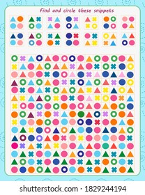 Logic game for children. Find these fragments in the table and circle them
