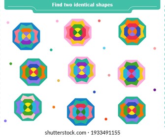 Logic game for children. Find two identical shapes. Development of attention, memory, thinking