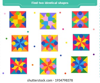 Logic game for children. Find two identical shapes. Development of attention, memory, thinking