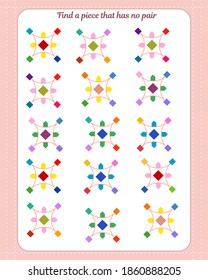 Logic game for children. Find which shape is unpaired. Development of attention