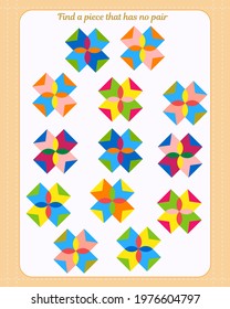 Logic game for children. Find which shape is unpaired. Development of attention