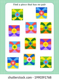 Logic game for children. Find which shape is unpaired. Development of attention