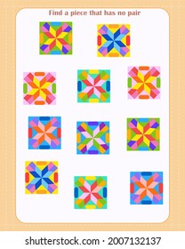 Logic game for children. Find which shape is unpaired. Development of attention