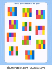Logic game for children. Find which shape is unpaired. Development of attention