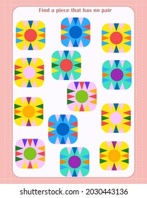 Logic game for children. Find which shape is unpaired. Development of attention