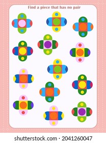Logic game for children. Find which shape is unpaired. Development of attention