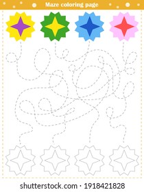 Logic game for children. Go through the maze and color the figure according to the pattern