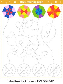 Logic game for children. Go through the maze and color the figure according to the pattern