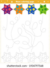 Logic game for children. Go through the maze and color the figure according to the pattern