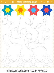 Logic game for children. Go through the maze and color the figure according to the pattern