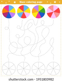 Logic game for children. Go through the maze and color the figure according to the pattern