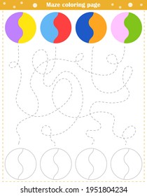Logic game for children. Go through the maze and color the figure according to the pattern