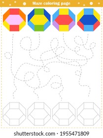 Juego lógico para niños. Pasar por el laberinto y colorear la figura según el patrón