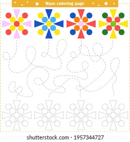 Logic game for children. Go through the maze and color the figure according to the pattern