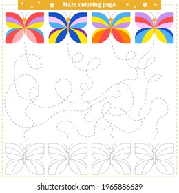 Logic game for children. Go through the maze and color the butterflies