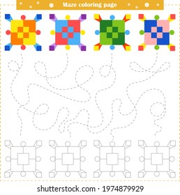 Logic game for children. Go through the maze and color the figure according to the pattern