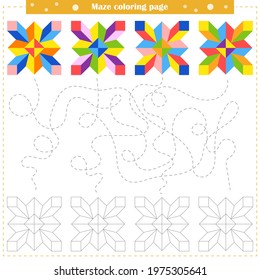 Logic game for children. Go through the maze and color the figure according to the pattern