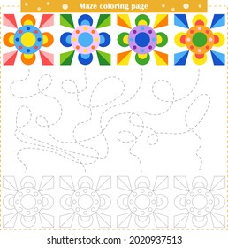 Logic game for children. Go through the maze and color the figure according to the pattern