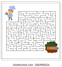 A logic game for children, go through the maze, cook in the kitchen. vector isolated on a white background.