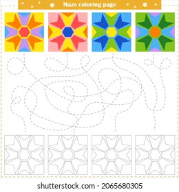 Logic game for children. Go through the maze and color the figure according to the pattern
