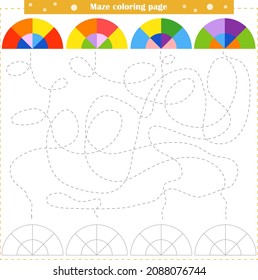 Logic game for children. Go through the maze and color the figure according to the pattern