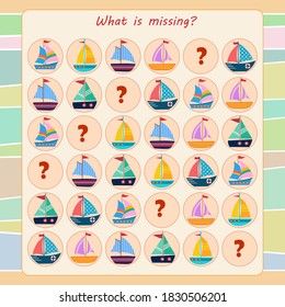 Logic game for children. Guess what's missing in each row