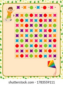 logic game for children. guide the boy along the indicated path to the kite