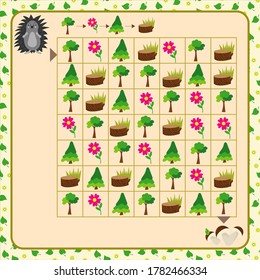logic game for children. guide the hedgehog to the mushroom according to the specified pattern