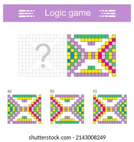 Logic game for children. IQ training test. Need to find the correct half of geometric shapes. Printable worksheet. Answer is C.