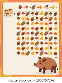 logic game for children. lead the pig to his mother along the path indicated in the sample