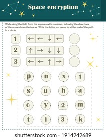 Logic game for children. Space encryption. Unravel and read the word.