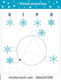 Logic game for children. Winter encryption. Unravel and read the word.