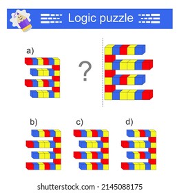 Logic game. IQ training test. Find the correct net. Practice worksheet for kids. (Answer is d).