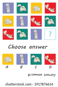 Logic game for kids, activity to children, task for the development of logical thinking and mind, cute cartoon rabbits. Education game for preschool kids.