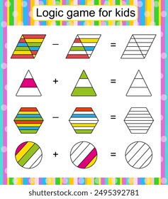 Logic game for kids. Find and draw the missing parts. Children activity page. Worksheet. 