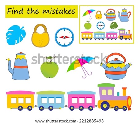 Logic game for kids. Need to find the mistakes in the pictures. Visual intelligence. Vector illustration.