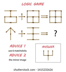 Logic game for kids. Task with matchsticks. Vector illustration. Use matches.