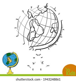 A logic game for kids. Vector illustration. Connect the dots in order. The globe